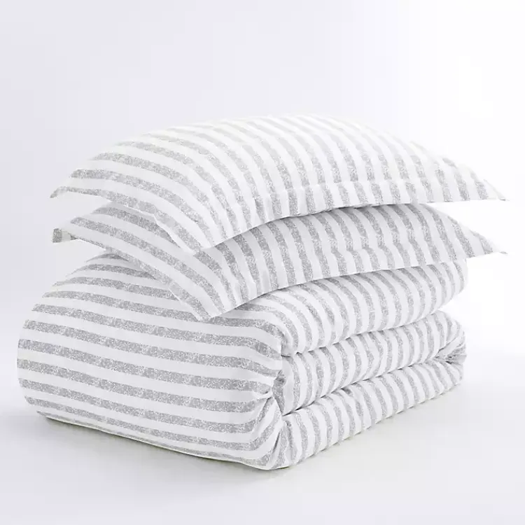 Kirklands Home Duvets|Light Gray Stripes 3-pc. Queen Duvet Cover Set