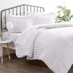 Kirklands Home Duvets|Light Gray Stripes 3-pc. Twin Duvet Cover Set