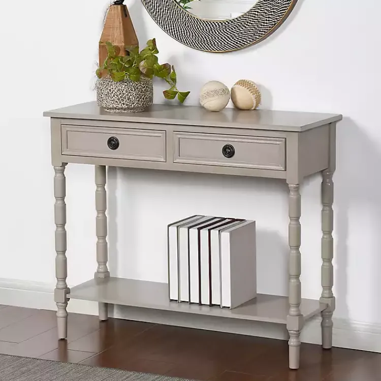 Kirklands Home Console Tables|Light Wood 2-Drawer Barrett Console Table Gray