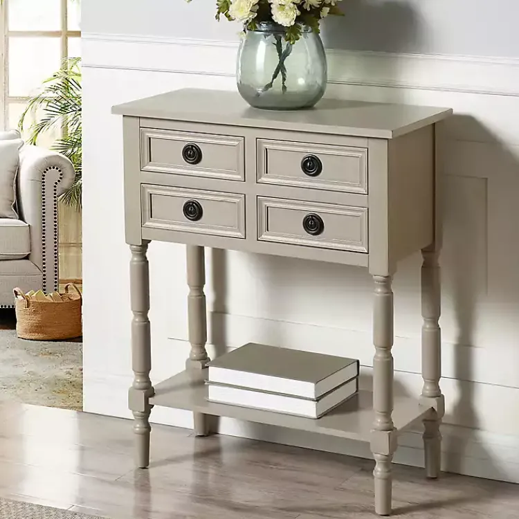 Kirklands Home Console Tables|Light Wood 4-Drawer Barrett Console Table Gray