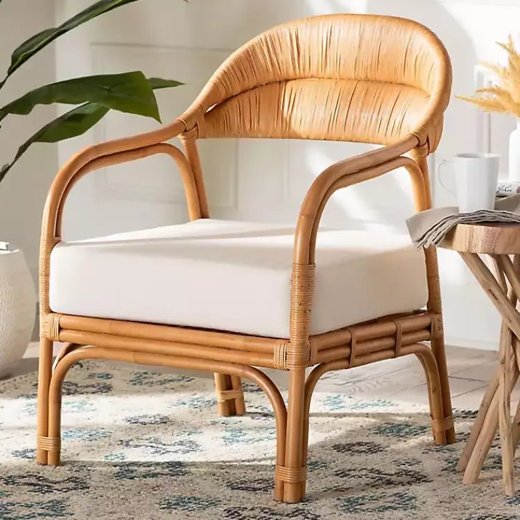 Kirklands Home Accent Chairs|Light Honey Rattan Marisa Accent Chair Ivory
