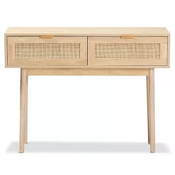 Kirklands Home Console Tables|Light Oak Rat and Wood Console Table Tan