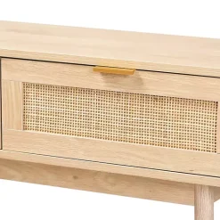 Kirklands Home Console Tables|Light Oak Rat and Wood Console Table Tan