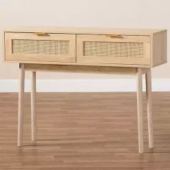 Kirklands Home Console Tables|Light Oak Rat and Wood Console Table Tan