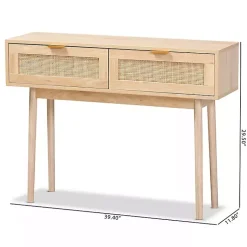 Kirklands Home Console Tables|Light Oak Rat and Wood Console Table Tan