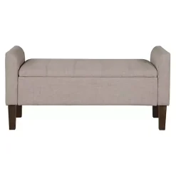 Kirklands Home Benches & Ottomans|Light Taupe Upholstered Blaire Storage Bench Tan