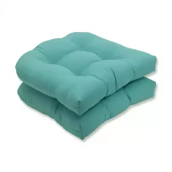 Kirklands Home Outdoor Cushions & Pillows|Light Teal Tufted Outdoor Chair Cushions, Set of 2 Blue