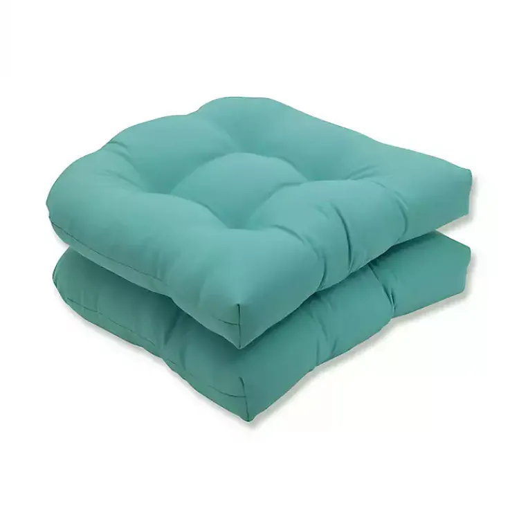 Kirklands Home Outdoor Cushions & Pillows|Light Teal Tufted Outdoor Chair Cushions, Set of 2 Blue