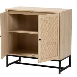 Kirklands Home Cabinets & Sideboards|Light Wood and Rat 2-Door Cabinet Tan