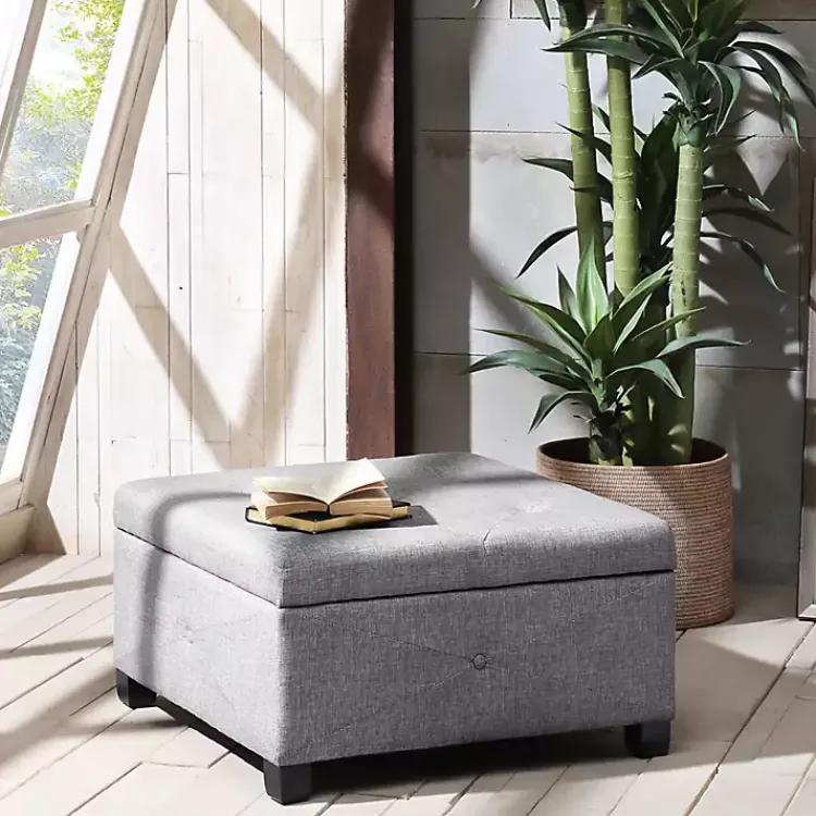 Kirklands Home Benches & Ottomans|Lila Tufted Charcoal Storage Ottoman Gray