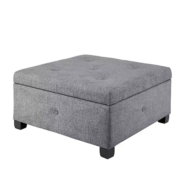 Kirklands Home Benches & Ottomans|Lila Tufted Charcoal Storage Ottoman Gray