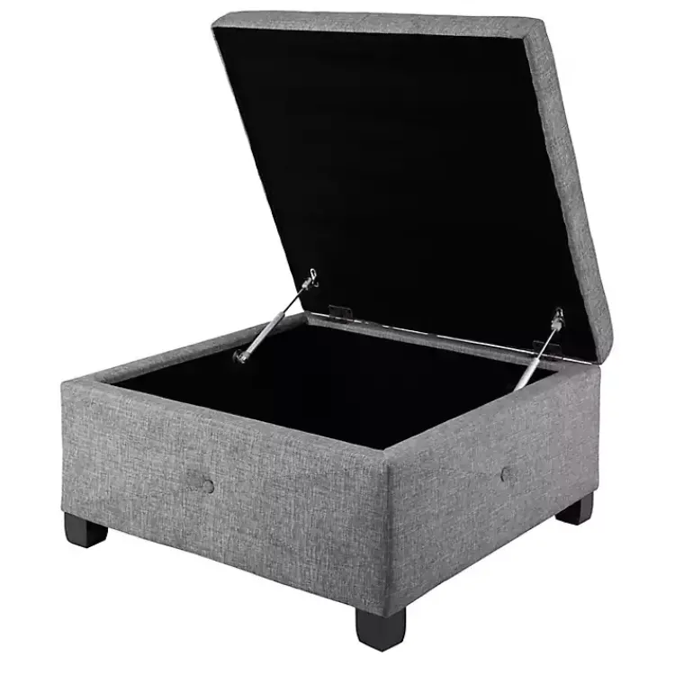 Kirklands Home Benches & Ottomans|Lila Tufted Charcoal Storage Ottoman Gray
