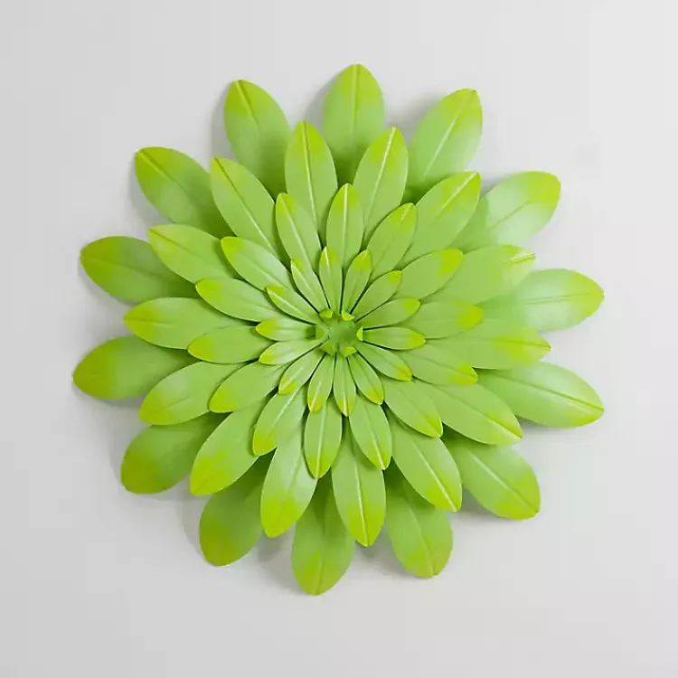 Kirklands Home Outdoor Wall Decor|Lime Metal Flower Outdoor Wall Plaque Green