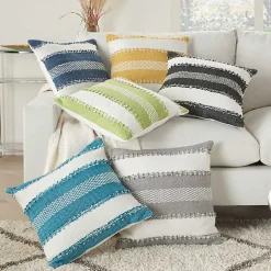 Kirklands Home Outdoor Cushions & Pillows|Lime Woven Stripe Reversible Outdoor Square Pillow