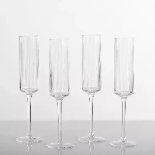 Kirklands Home Glassware & Drinkware|Linear Ribbed Champagne Flutes, Set of 4 Clear