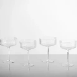 Kirklands Home Glassware & Drinkware|Linear Ribbed Coupe Wine Glasses, Set of 4 Clear