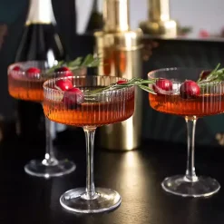 Kirklands Home Glassware & Drinkware|Linear Ribbed Coupe Wine Glasses, Set of 4 Clear