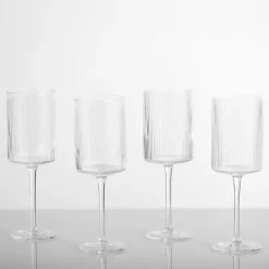 Kirklands Home Glassware & Drinkware|Linear Ribbed Goblet Wine Glasses, Set of 4 Clear