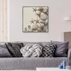 Kirklands Home Canvas Art|Linen Shell Collection Framed Canvas Art Print Tan