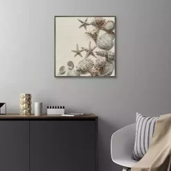 Kirklands Home Canvas Art|Linen Shell Collection Framed Canvas Art Print Tan