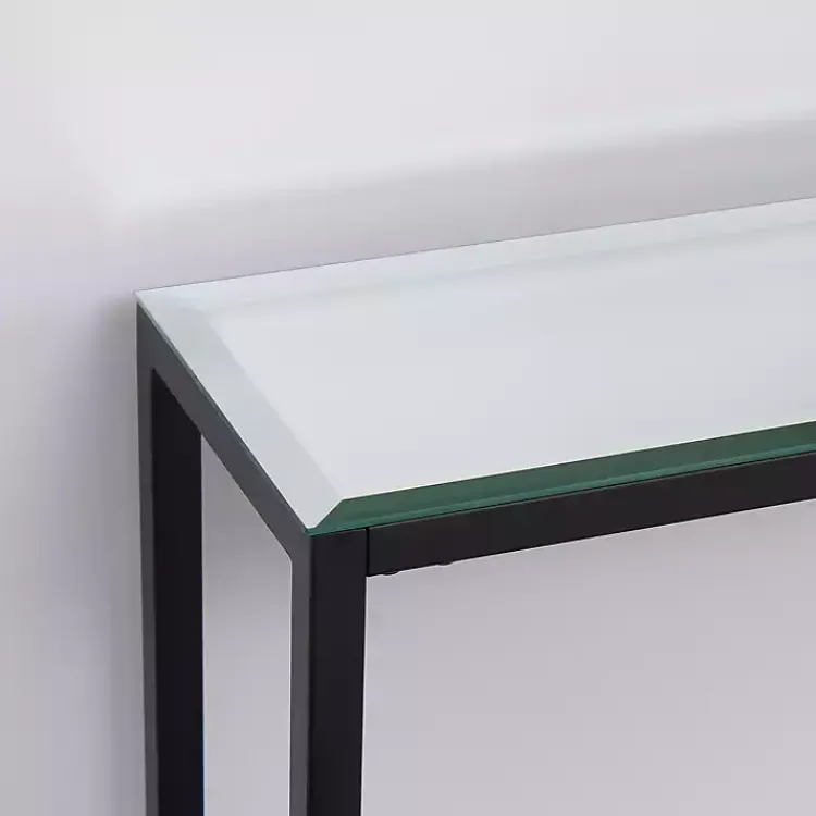 Kirklands Home Console Tables|Long Metal Mirrored Top Console Table Black