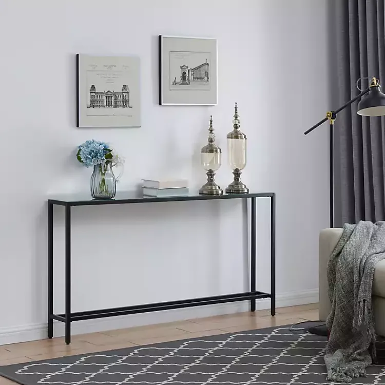 Kirklands Home Console Tables|Long Metal Mirrored Top Console Table Black