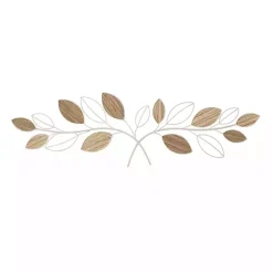 Kirklands Home Wall Plaques|Long White Metal and Reed Leaf Wall Plaque