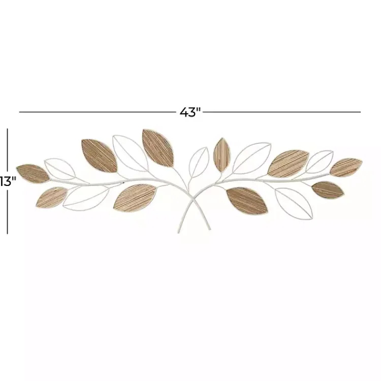Kirklands Home Wall Plaques|Long White Metal and Reed Leaf Wall Plaque