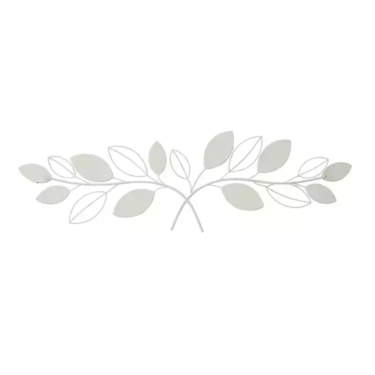 Kirklands Home Wall Plaques|Long White Metal and Reed Leaf Wall Plaque