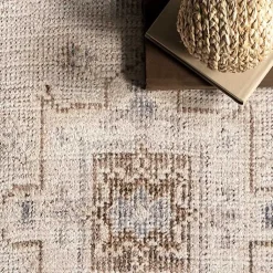 Kirklands Home Area Rugs|Lottie Cream Vintage Washable Area Rug, 6x9 Ivory