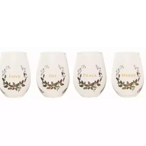 Discount Love, Joy, Peace, Merry Wine Glasses, Set of 4 Christmas Dining & Entertaining