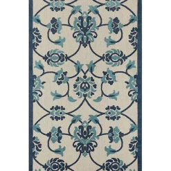 Kirklands Home Outdoor Rugs|Lyla Blue Floral Damask Indoor/Outdoor Rug, 5x8