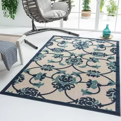 Kirklands Home Outdoor Rugs|Lyla Blue Floral Damask Indoor/Outdoor Rug, 5x8