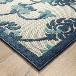 Kirklands Home Outdoor Rugs|Lyla Blue Floral Damask Indoor/Outdoor Rug, 5x8