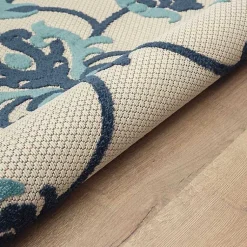 Kirklands Home Outdoor Rugs|Lyla Blue Floral Damask Indoor/Outdoor Rug, 5x8