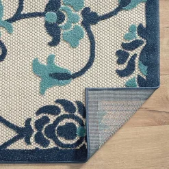 Kirklands Home Outdoor Rugs|Lyla Blue Floral Damask Indoor/Outdoor Rug, 5x8