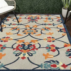 Kirklands Home Outdoor Rugs|Lyla Multi Floral Damask Indoor/Outdoor Rug, 5x8