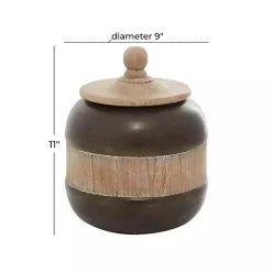 Hot Mahogany Wood and Metal Jar with Lid, 11 in. Decorative Bowls & Jars