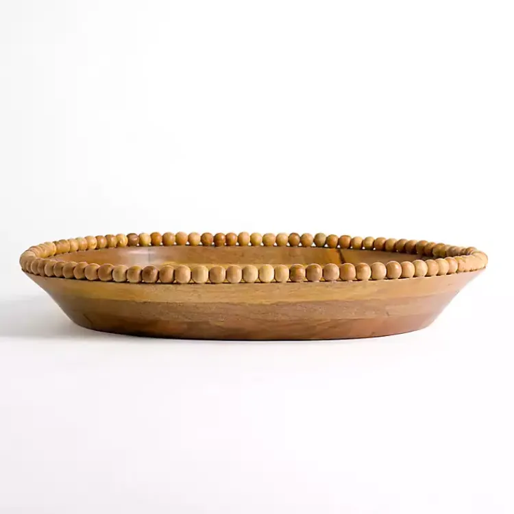 Outlet Mango Wood Beaded Oval Bowl, 19x23 Decorative Bowls & Jars