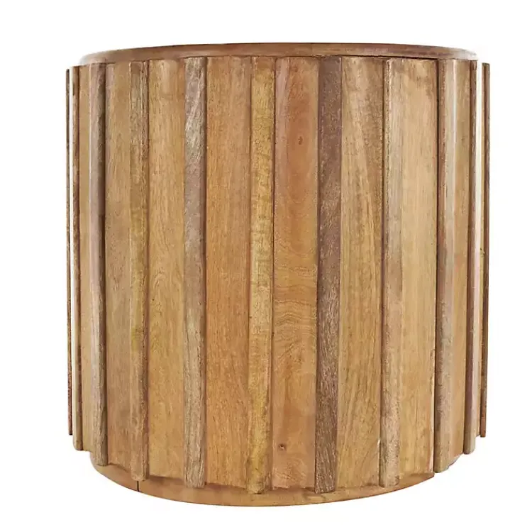 Kirklands Home Accent & End Tables|Mango Wood Ridged Drum Accent Table Brown