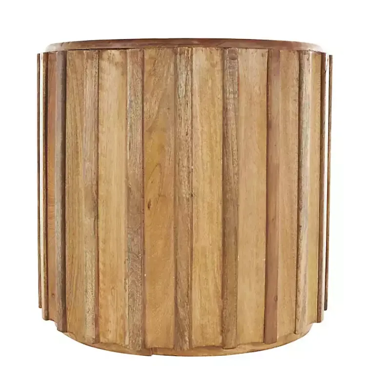 Kirklands Home Accent & End Tables|Mango Wood Ridged Drum Accent Table Brown