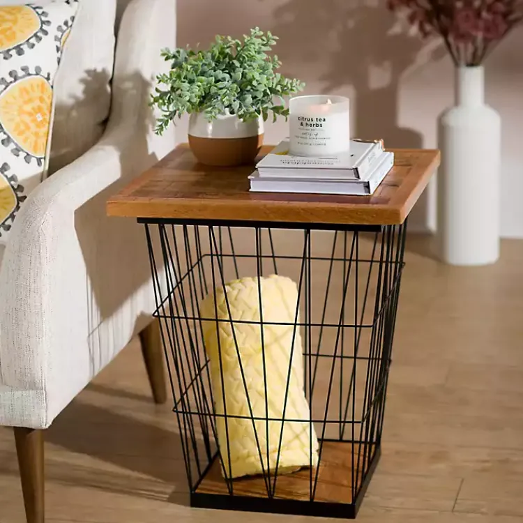 Kirklands Home Accent & End Tables|Mango Wood Storage Basket Side Table