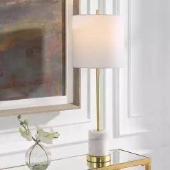 Kirklands Home Buffet Lamps|Marble and Gold Turret Buffet Lamp White