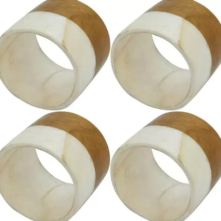 Kirklands Home Table Linens|Marble and Wood Two Tone 4-pc. Napkin Ring Set
