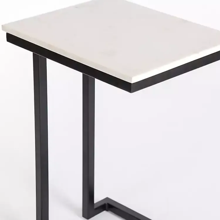 Kirklands Home Accent & End Tables|Marble Modern Black Metal C-Table White