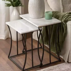 Kirklands Home Accent & End Tables|Marble Nesting Accent Tables, Set of 2 White