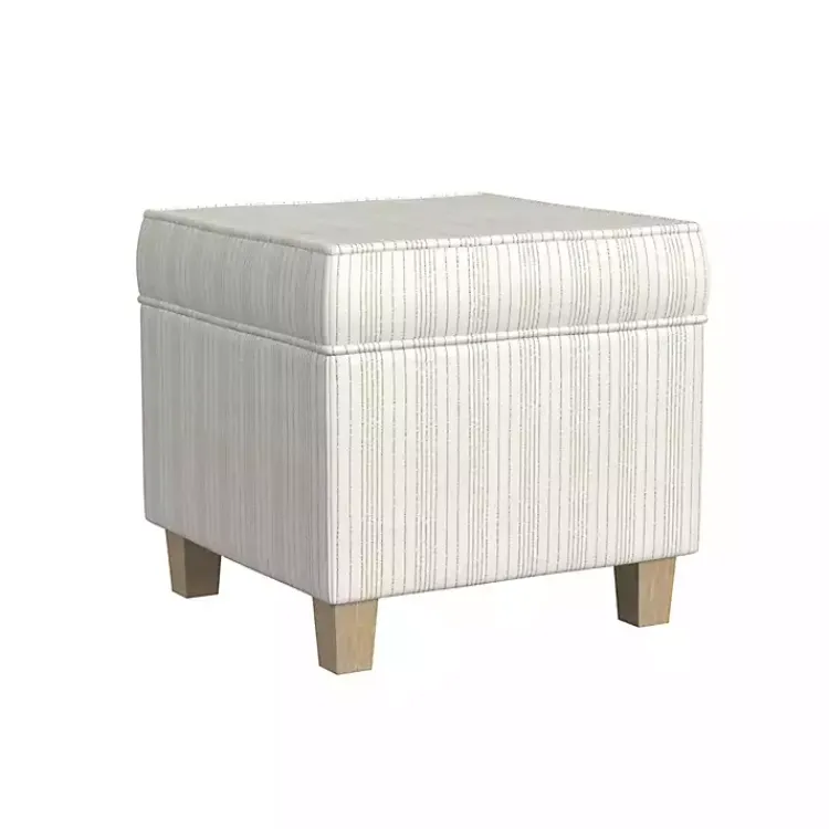 Kirklands Home Benches & Ottomans|Marigold Stripe Upholstered Square Storage Ottoman White
