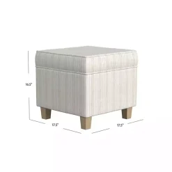 Kirklands Home Benches & Ottomans|Marigold Stripe Upholstered Square Storage Ottoman White