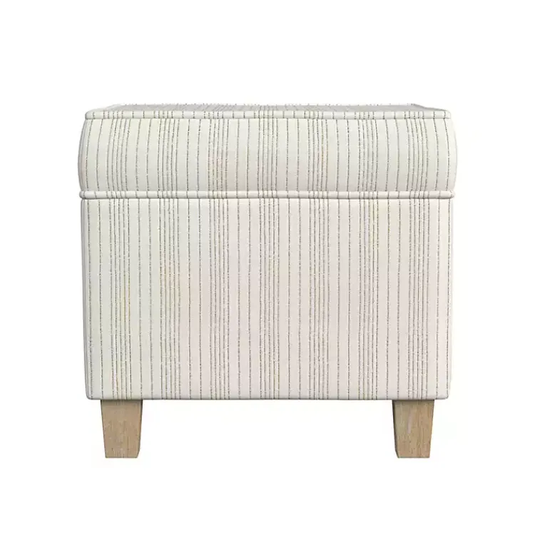 Kirklands Home Benches & Ottomans|Marigold Stripe Upholstered Square Storage Ottoman White