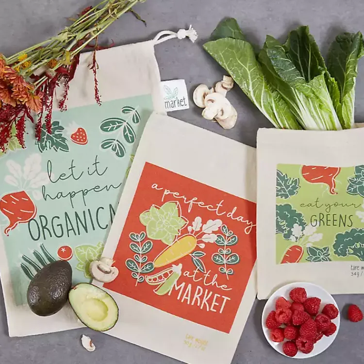 Kirklands Home Kitchen Accessories|Market Veggies Produce Bags, Set of 3